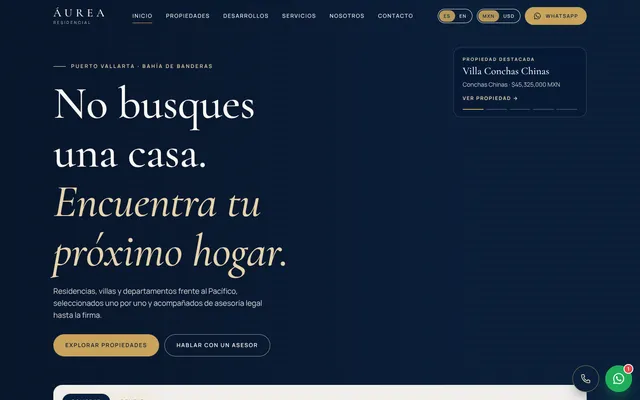 Captura del sitio web Áurea Residencial · bienes raíces hecho por Garmonta