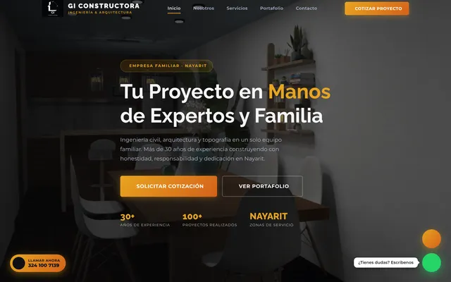 Captura del sitio web GI Constructora hecho por Garmonta